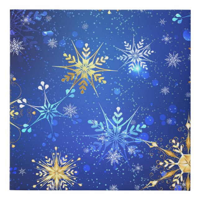 XMAS Blue Background with Golden Snowflakes Faux Canvas Print (Front)