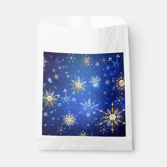XMAS Blue Background with Golden Snowflakes Favor Bag (Front)