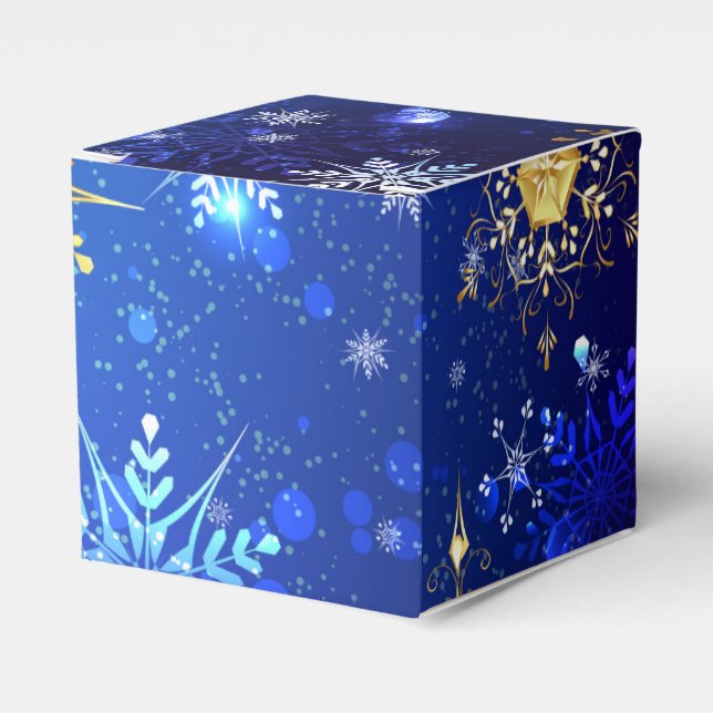 XMAS Blue Background with Golden Snowflakes Favor Boxes (Front Side)