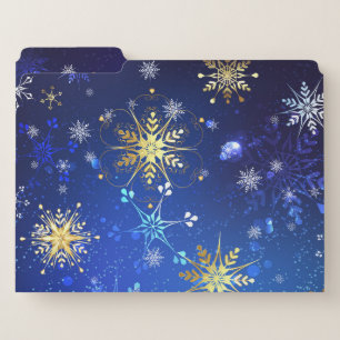 XMAS Blue Background with Golden Snowflakes File Folder
