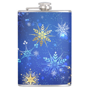 XMAS Blue Background with Golden Snowflakes Flask