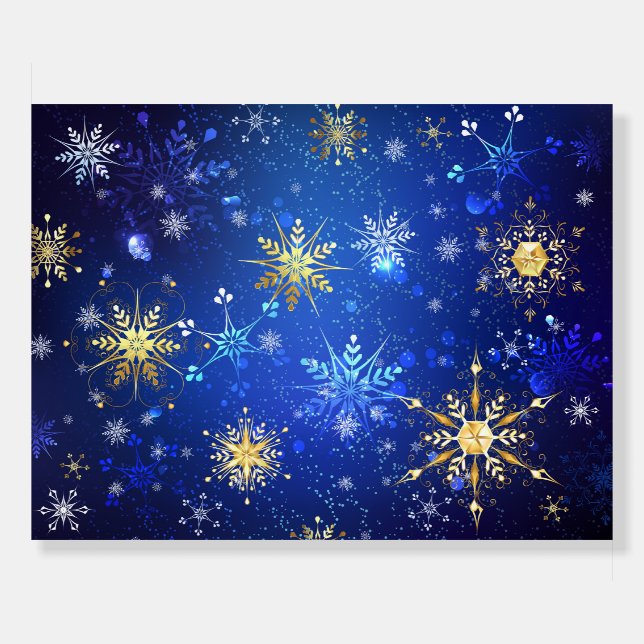 XMAS Blue Background with Golden Snowflakes Foam Board (Front)