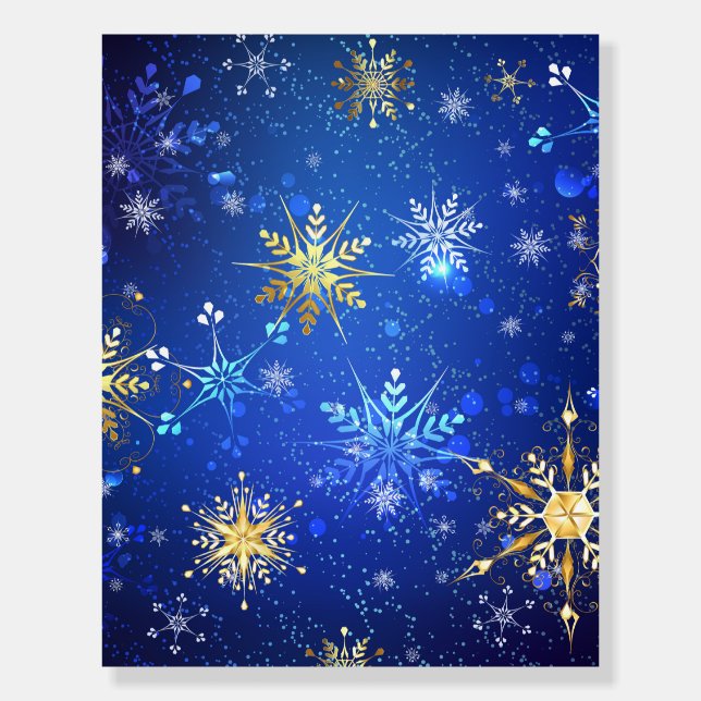 XMAS Blue Background with Golden Snowflakes Foam Board (Front)