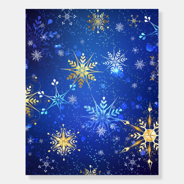 XMAS Blue Background with Golden Snowflakes Foam Board (Front)