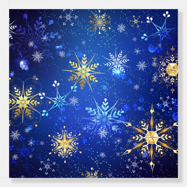 XMAS Blue Background with Golden Snowflakes Foam Board (Front)