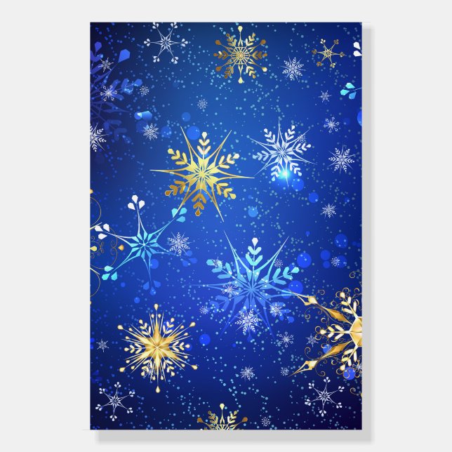 XMAS Blue Background with Golden Snowflakes Foam Board (Front)