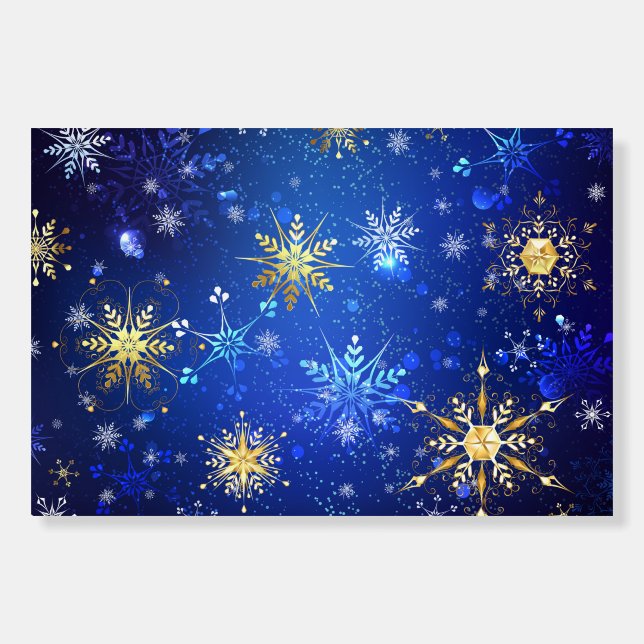 XMAS Blue Background with Golden Snowflakes Foam Board (Front)