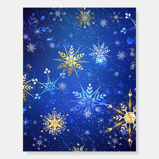 XMAS Blue Background with Golden Snowflakes Foam Board (Front)