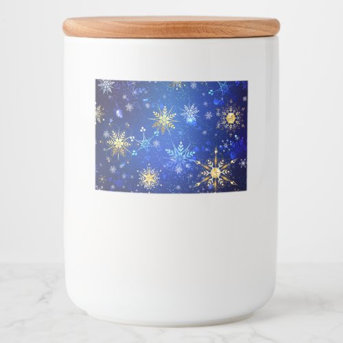 XMAS Blue Background with Golden Snowflakes Food Label