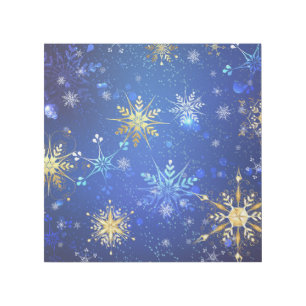 XMAS Blue Background with Golden Snowflakes Gallery Wrap