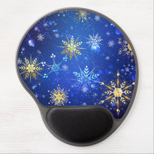 XMAS Blue Background with Golden Snowflakes Gel Mouse Pad