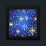 XMAS Blue Background with Golden Snowflakes Gift Box<br><div class="desc">Blue Christmas background with gold and white jewelry snowflakes. Golden snowflakes. XMAS.</div>
