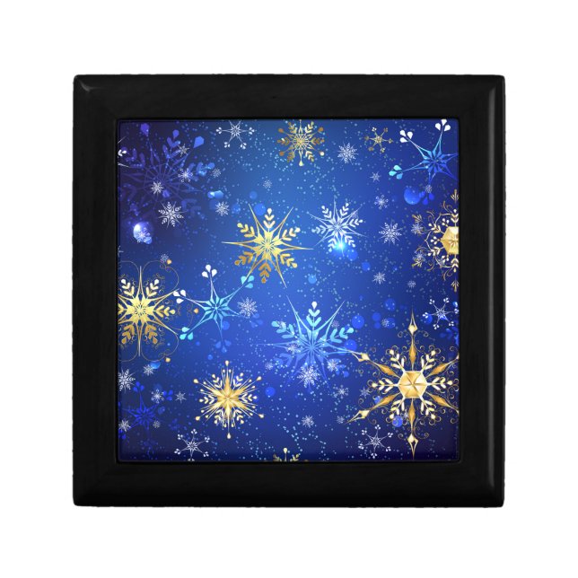 XMAS Blue Background with Golden Snowflakes Gift Box (Front)