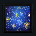 XMAS Blue Background with Golden Snowflakes Gift Box<br><div class="desc">Blue Christmas background with gold and white jewelry snowflakes. Golden snowflakes. XMAS.</div>