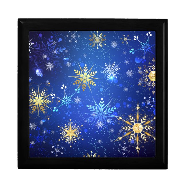 XMAS Blue Background with Golden Snowflakes Gift Box (Front)