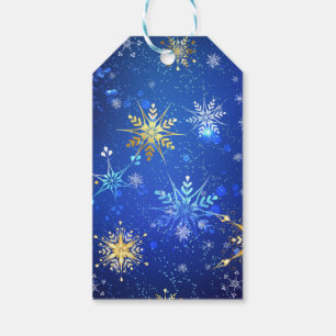 XMAS Blue Background with Golden Snowflakes Gift Tags