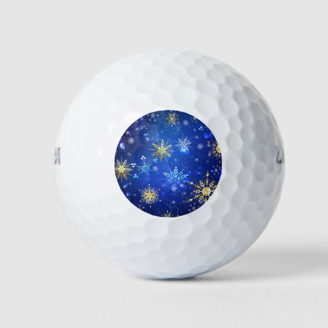 XMAS Blue Background with Golden Snowflakes Golf Balls (Front)