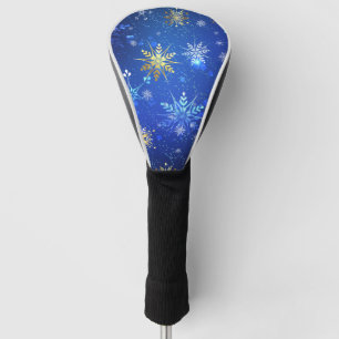 XMAS Blue Background with Golden Snowflakes Golf Head Cover