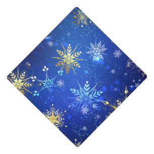 XMAS Blue Background with Golden Snowflakes Graduation Cap Topper