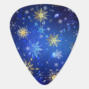 XMAS Blue Background with Golden Snowflakes Guitar Pick
