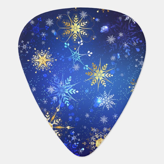 XMAS Blue Background with Golden Snowflakes Guitar Pick (Front)