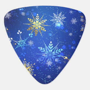 XMAS Blue Background with Golden Snowflakes Guitar Pick