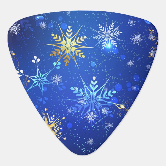 XMAS Blue Background with Golden Snowflakes Guitar Pick (Front)
