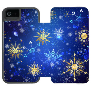 XMAS Blue Background with Golden Snowflakes iPhone SE/5/5s Wallet Case