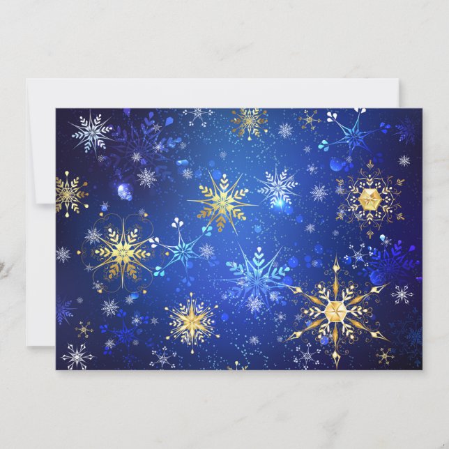XMAS Blue Background with Golden Snowflakes Invitation (Front)