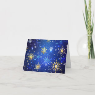 XMAS Blue Background with Golden Snowflakes Invitation