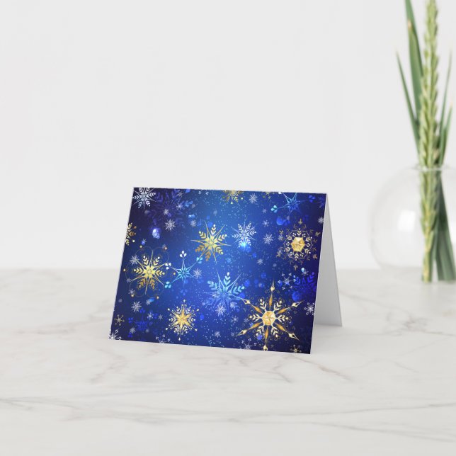 XMAS Blue Background with Golden Snowflakes Invitation (Front)
