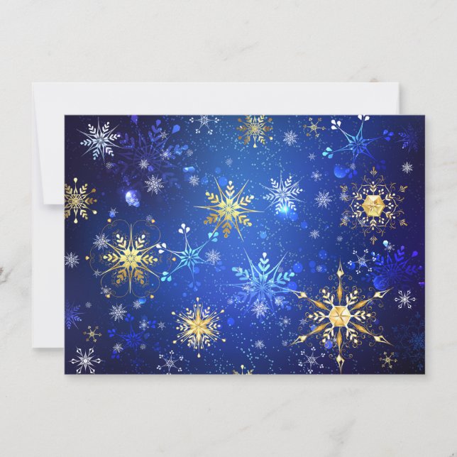 XMAS Blue Background with Golden Snowflakes Invitation (Front)