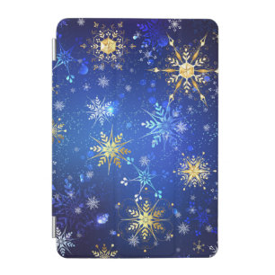 XMAS Blue Background with Golden Snowflakes iPad Mini Cover
