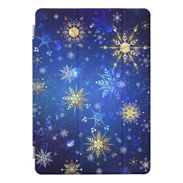 XMAS Blue Background with Golden Snowflakes iPad Pro Cover