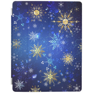 XMAS Blue Background with Golden Snowflakes iPad Smart Cover
