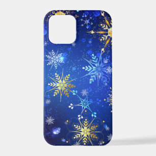 XMAS Blue Background with Golden Snowflakes iPhone 12 Pro Case