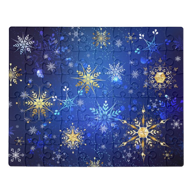 XMAS Blue Background with Golden Snowflakes Jigsaw Puzzle (Puzzle Horizontal)