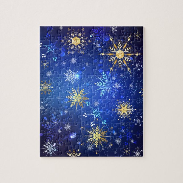 XMAS Blue Background with Golden Snowflakes Jigsaw Puzzle (Vertical)