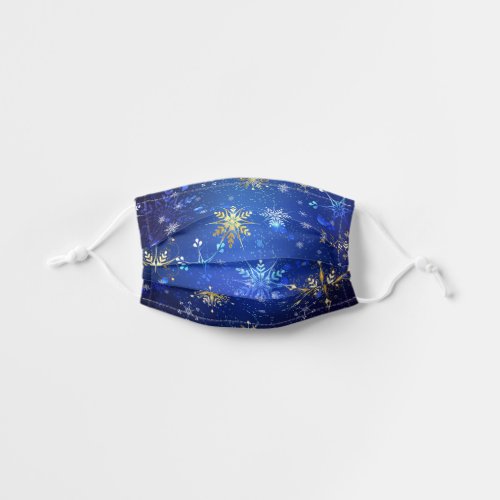 XMAS Blue Background with Golden Snowflakes Kids Cloth Face Mask