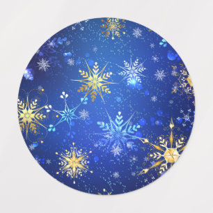 XMAS Blue Background with Golden Snowflakes Kids' Labels
