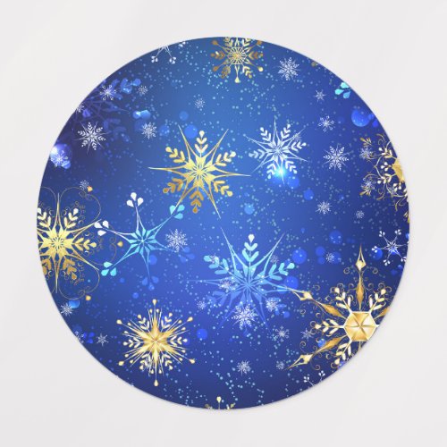 XMAS Blue Background with Golden Snowflakes Kids Labels