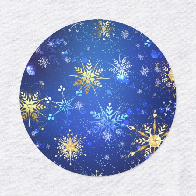 XMAS Blue Background with Golden Snowflakes Kids' Labels (Design 1)