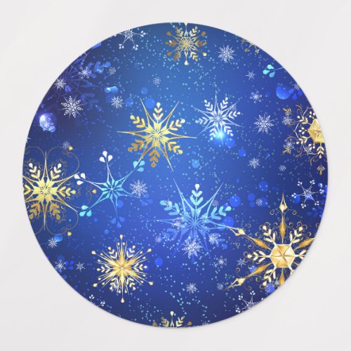 XMAS Blue Background with Golden Snowflakes Kids Labels