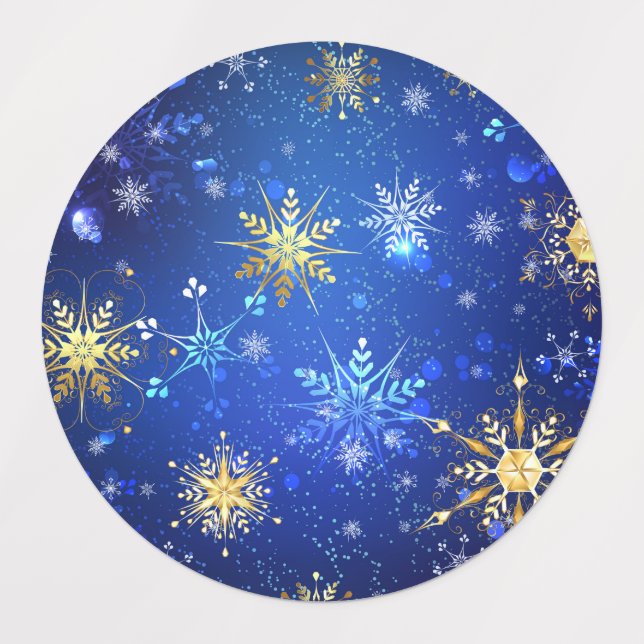 XMAS Blue Background with Golden Snowflakes Kids' Labels (Design 1)