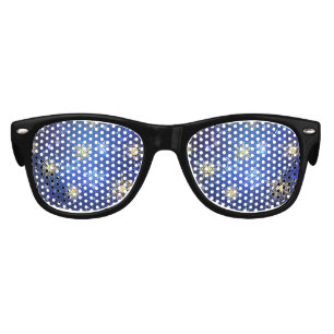 XMAS Blue Background with Golden Snowflakes Kids Sunglasses