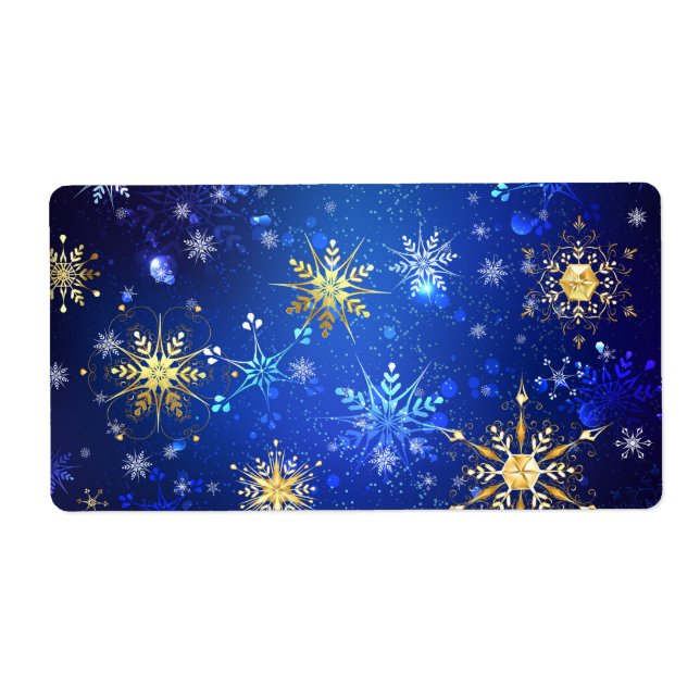 XMAS Blue Background with Golden Snowflakes Label (Front)