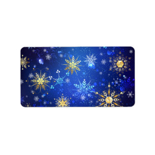 XMAS Blue Background with Golden Snowflakes Label