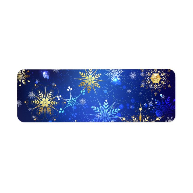 XMAS Blue Background with Golden Snowflakes Label (Front)
