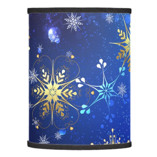 XMAS Blue Background with Golden Snowflakes Lamp Shade (Left)