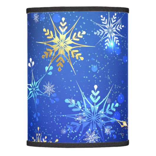 XMAS Blue Background with Golden Snowflakes Lamp Shade (Front)